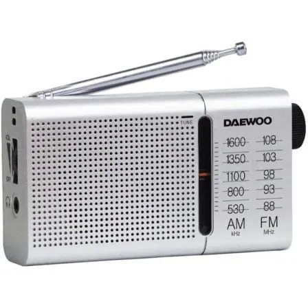 Daewoo DW1037 Radio portatile AM/FM argentata con cuffie e antenna telescopica