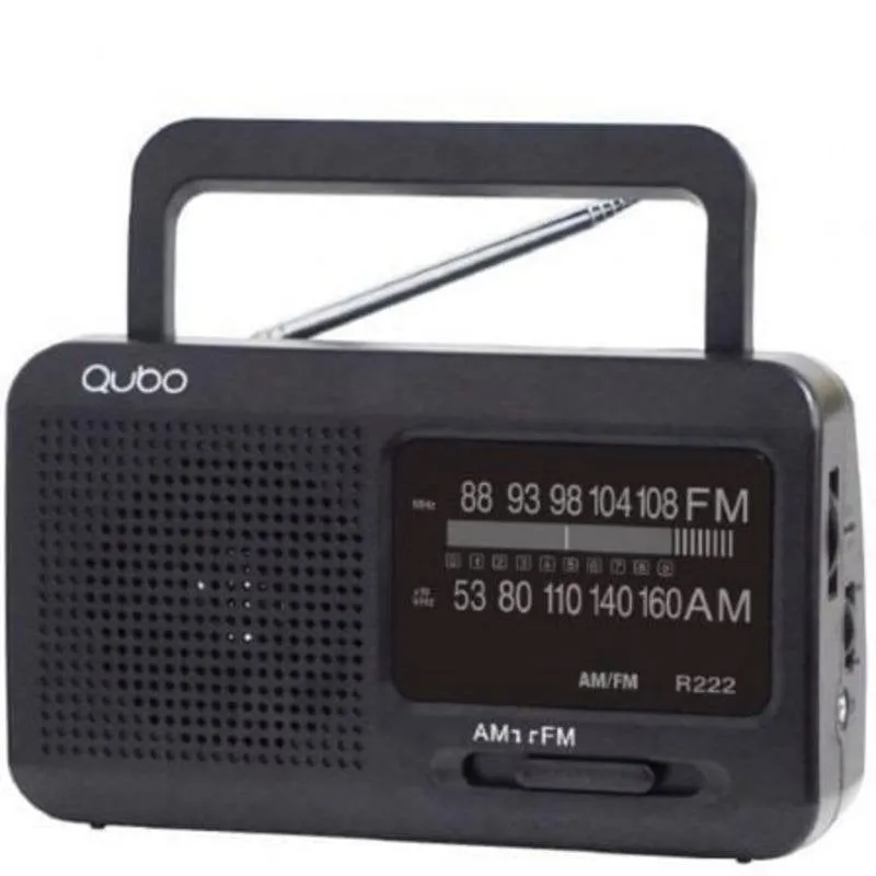 Radio Portatile Qubo R-222 AM/FM Nero con Maniglia e Alimentazione Doppia