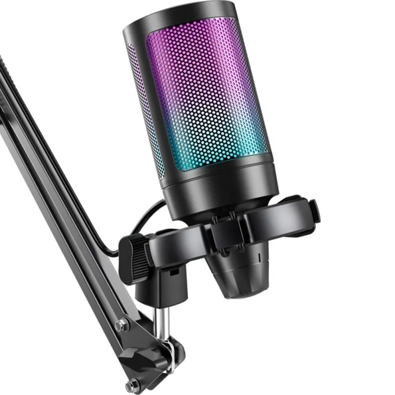 Microfono Fifine AmpliGame A6T USB-C cardioide con braccio boom RGB