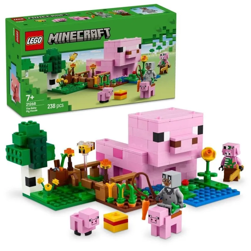 Lego Minecraft The Baby Pig House, fattoria con personaggi del videogioco per bambini dai 7 anni in su