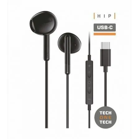 Tech One Tech earTECH TEC1302 Cuffie auricolari USB-C con microfono, nere