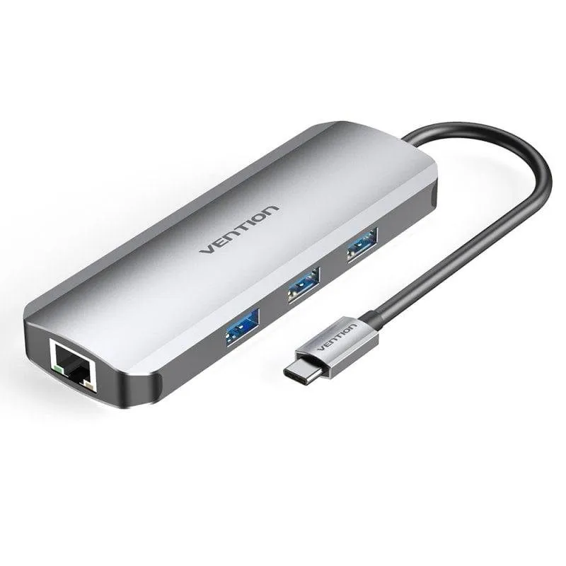 Hub USB-C Vention 6-in-1 Alluminio 4x USB 3.2 HDMI 4K Ethernet RJ45 SD 100W