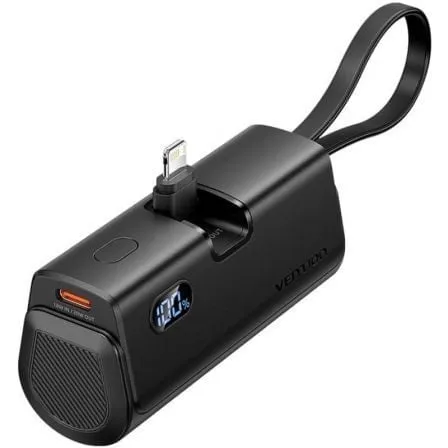 Vention FHRB0 Power Bank LED ultra compatto da 4800 mAh e 22,5 W con cavi integrati, nero