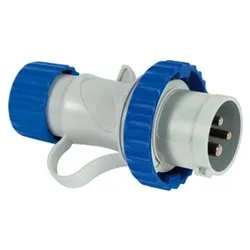 Spina elettrica 2P+T 16A CEE IP67 per cavo assiale Blu e Bianco 70140
