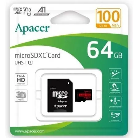 Scheda di memoria Apacer MicroSDXC da 64 GB UHS-I Classe 10 100 MB/s + adattatore