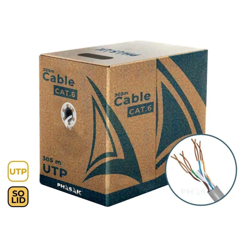 Cavo di rete Phasak PHR 6302 UTP Cat6 Solid CCA AWG23 305m Grigio