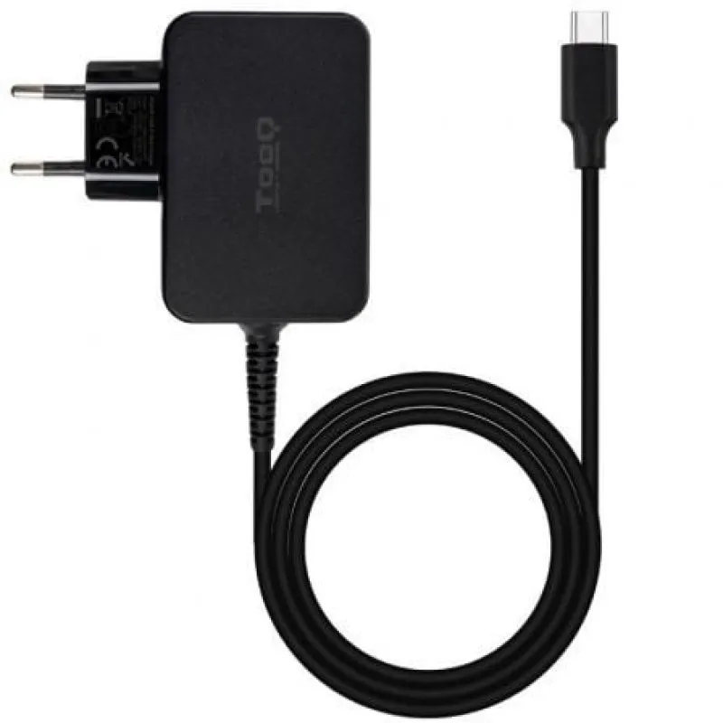 TooQ TQLC-USBCGAN45PD Caricabatterie portatile USB-C GaN da 45 W/ Automatico/ Cavo da 1,8 m/ Nero