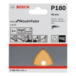 Set fogli abrasivi carta preforata levigatrici delta 5 pz (L.92 mm grana P180) 2608900828