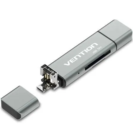Lettore di schede Vention CCJH0 USB 2.0/USB-C/Micro in lega di alluminio da 256 GB, grigio