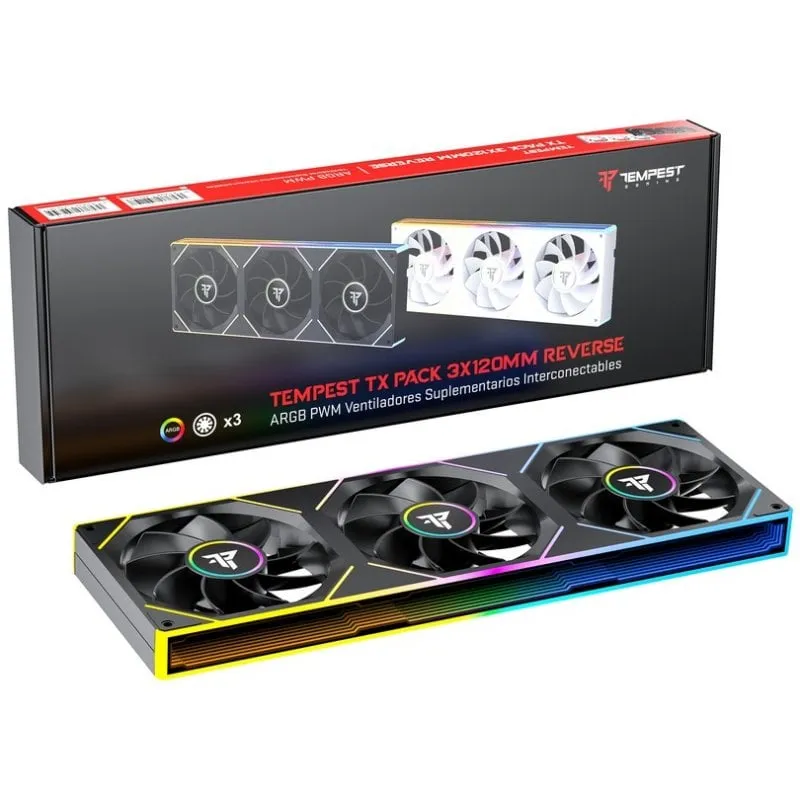 Tempest Fan TX 120mm ARGB PWM Pack 3 Reverse Interconnectable Black
