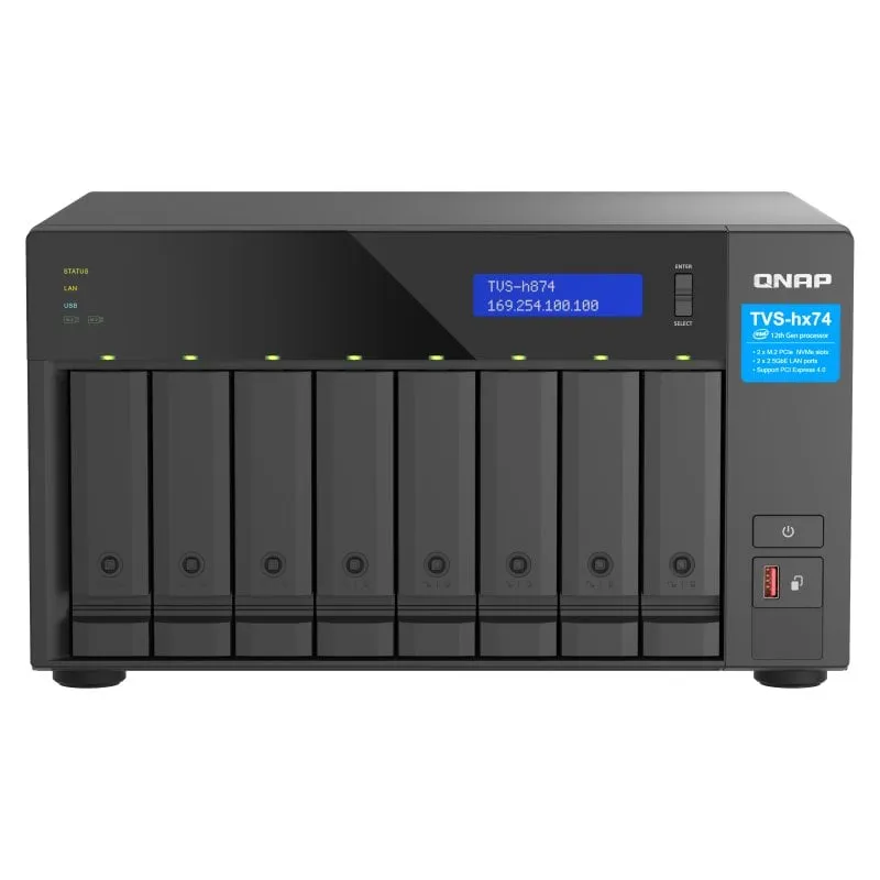Nas Qnap Tvs-h874-i5-32g Archiviazione di rete di fascia alta, prestazioni eccezionali, 8 alloggiamenti, Intel Core I5, 32 GB, backup in tempo reale, virtualizzazione.