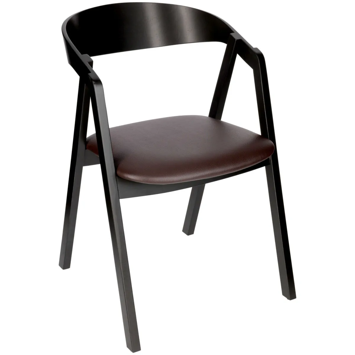 2x VEGA Sedia impilabile Calma Ecopelle in legno di faggio laccato nero; 54x53x79 cm (LxPxH); seduta marrone, struttura nero; 2 pz. / Pacco