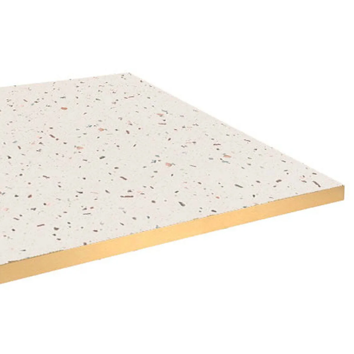 RestooTab Piano tavolo quadrato, laminato Terrazzo, bordi colore ottone; 60x60 cm (LxL); bianco/terazzo/ottone; quadrata