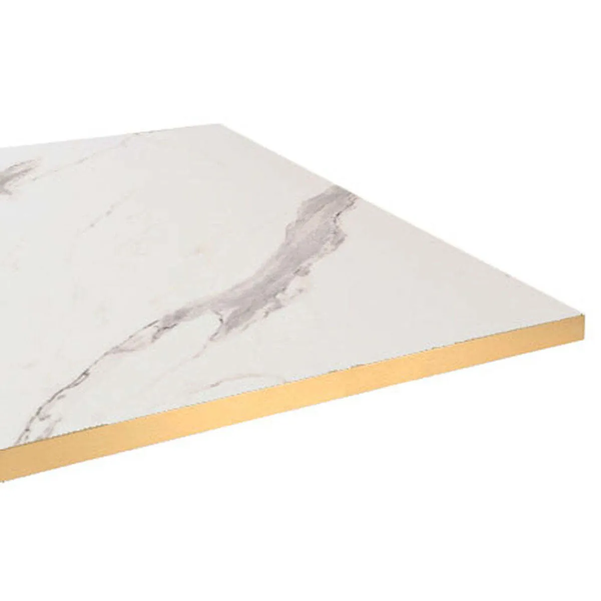 RestooTab Piano tavolo quadrato, laminato marmo chiaro, bordi colore ottone; 70x70 cm (LxL); bianco/grigio/ottone; quadrata