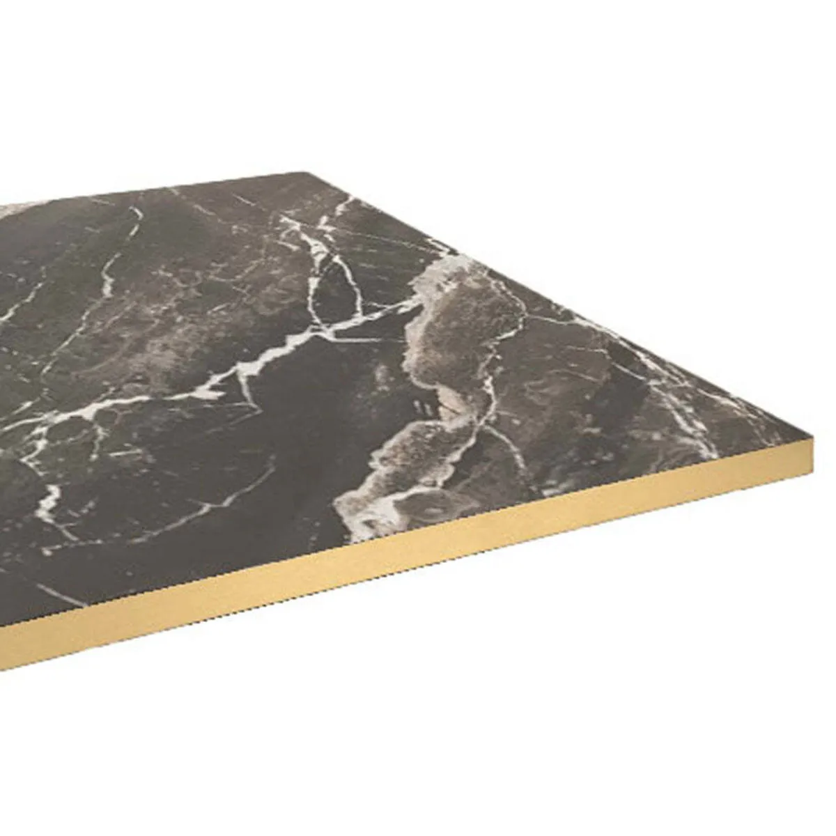 RestooTab Piano tavolo rettangolare, decoro in marmo scuro, bordi color ottone; 160x80 cm (LxL); nero/marrone/ottone; rettangolare