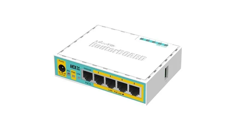 Router PoE Ethernet WAN 10/100Mbps Mikrotik hEX PoE lite compatto bianco