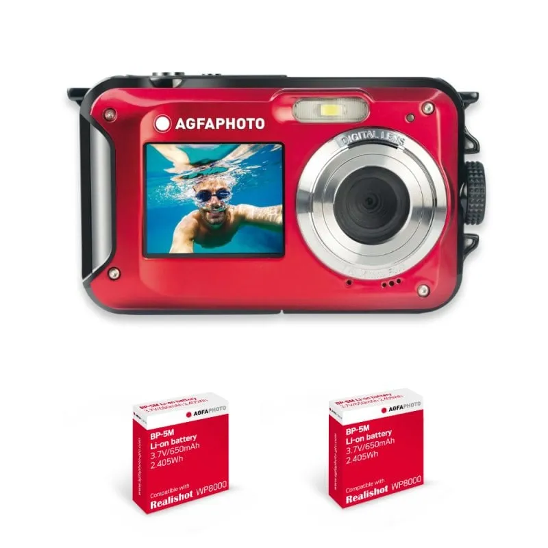 AgfaPhoto Realishot WP8000 Fotocamera digitale compatta da 24 MP con zoom digitale 16x, sensore CMOS, impermeabile, flash e stabilizzatore