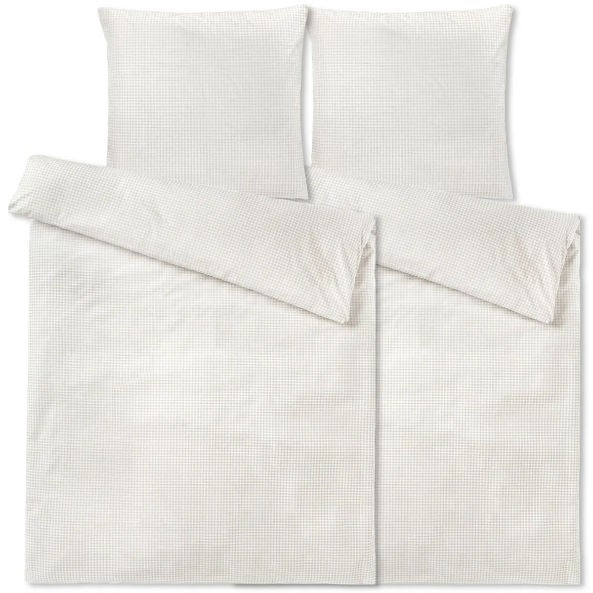 2x PULSIVA Set biancheria da letto Riva Percalle con motivo a quadri; 135x200 cm (LxL), 80x80 cm (LxL); beige; 2 set / Pacco