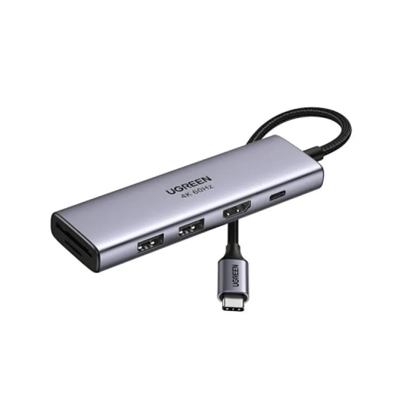 Hub USB-C 6 in 1 Ugreen Grigio Argento HDMI 4K60Hz 2xUSB-A SD TF PD 100W Compatto