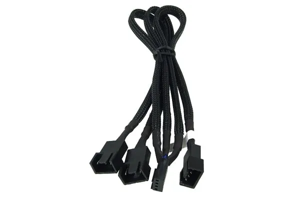 Cavo Phobya PWM Y rivestito 1x4 pin a 3x4 pin 30 cm maschio/femmina maglia nera