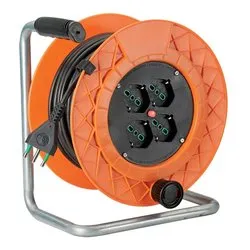 Avvolgicavo elettrico (25m; H05VV-F 3x1,5 mmq) 4P e disgiuntore termico GOLIA Arancio e Nero 10220