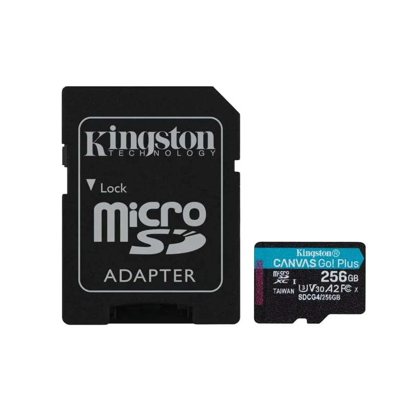 Scheda MicroSD Kingston Canvas Go Plus Gen4 da 256 GB e 200 MB/s A2 U3 V30 con adattatore