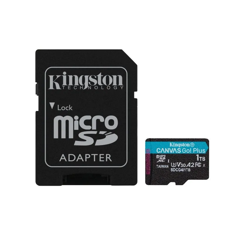 Scheda microSD Kingston Canvas Go Plus Gen4 da 1 TB 200 MB/s U3 V30 A2 con adattatore