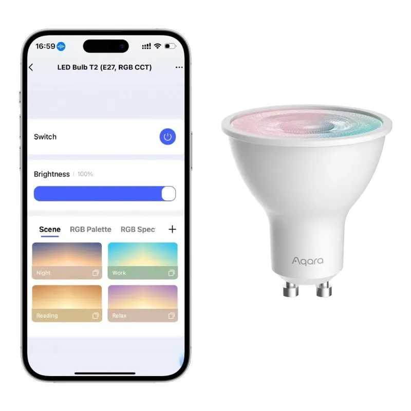 Lampadina intelligente Aqara GU10 RGBW 450 lm CRI90 compatibile con Zigbee, Bluetooth e assistenti vocali