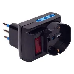 Adattatore con interruttore 2 prese 2P+T 10/16A (bipasso italiano); 2 prese 2P+T (std italiano 10A e tedesco 16A) Nero PP2386 1