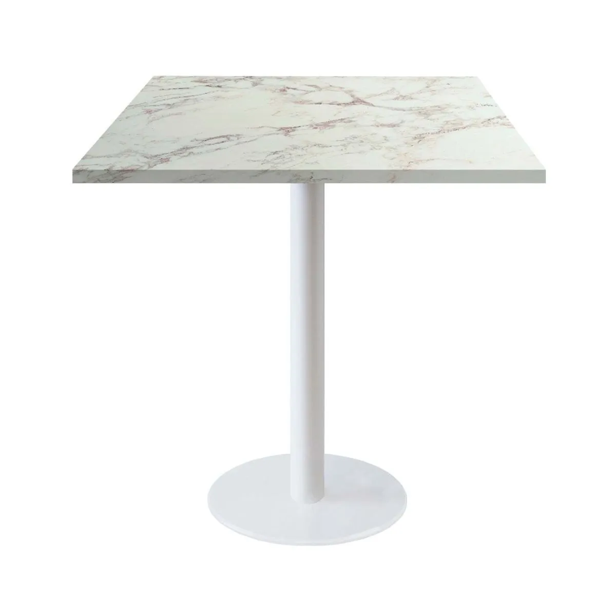 RestooTab Tavolo Roma quadrato base bianco - laminato legno & pietra; 70x70x75 cm (LxLxH); bianco lana/marrone/marmorizzato; quadrata