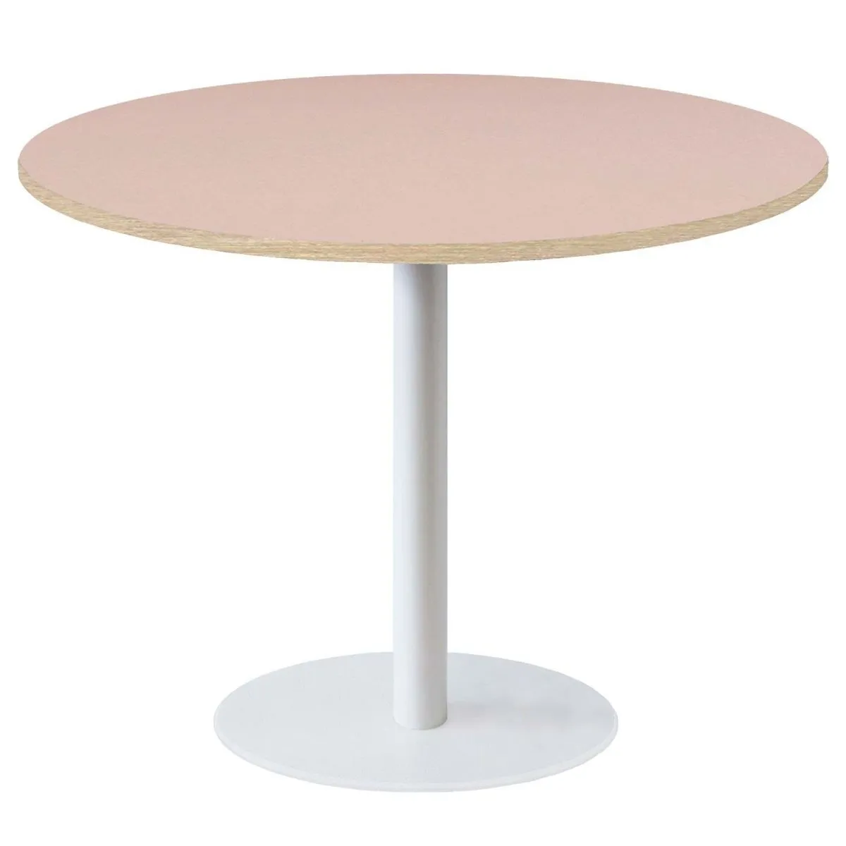 RestooTab Tavolo Roma XL rotondo base bianco - laminato tinta unita; 75x120 cm (HxØ); rosa antico/marrone; rotonda