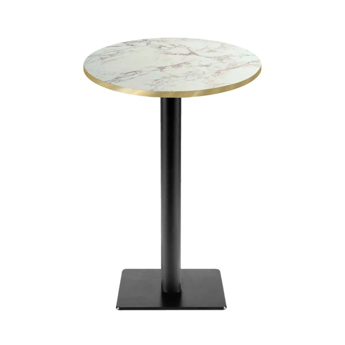RestooTab Tavolo alto Milano-T rotondo - laminato pietra; 113x60 cm (HxØ); bianco lana/marrone/ottone; rotonda