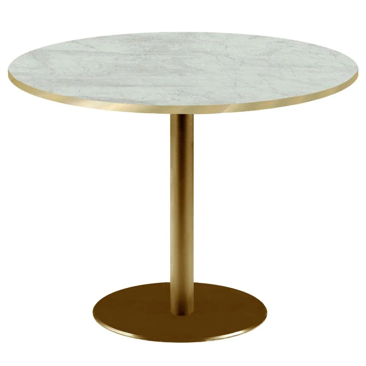 RestooTab Tavolo Roma XL rotondo base dorato - laminato pietra & canti ottone; 75x120 cm (HxØ); beige/marrone/ottone; rotonda