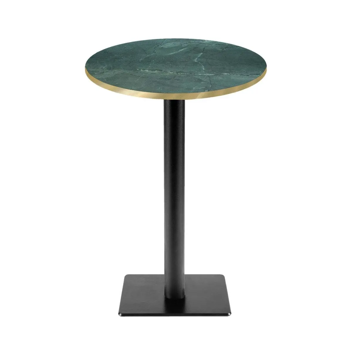 RestooTab Tavolo alto Milano-T rotondo - laminato pietra; 113x60 cm (HxØ); verde scuro/marmorizzato/ottone; rotonda