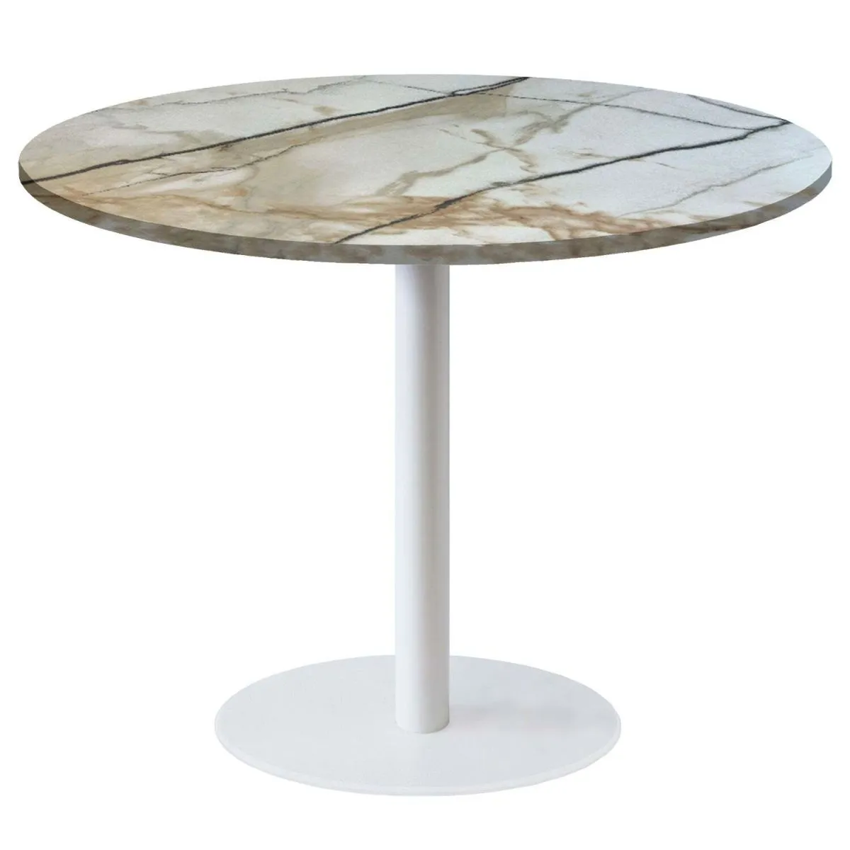 RestooTab Tavolo Roma XL rotondo base bianco - laminato legno & pietra; 75x120 cm (HxØ); bianco lana/grigio/marmorizzato; rotonda