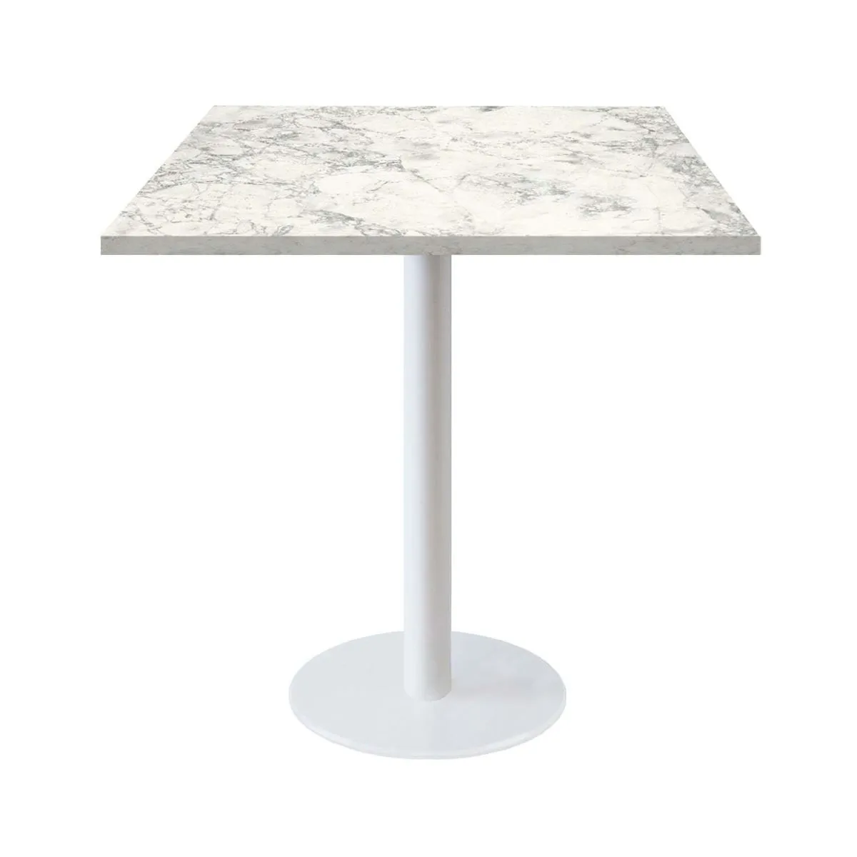 RestooTab Tavolo Roma quadrato base bianco - laminato legno & pietra; 70x70x75 cm (LxLxH); grigio chiaro/ottone/marmorizzato; quadrata