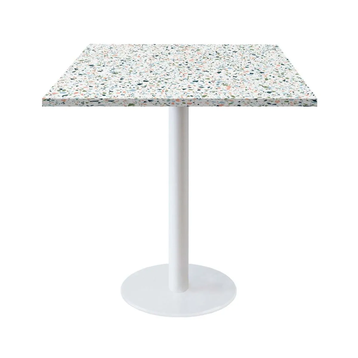 RestooTab Tavolo Roma quadrato base bianco - laminato legno & pietra; 70x70x75 cm (LxLxH); multicolore/terazzo; quadrata