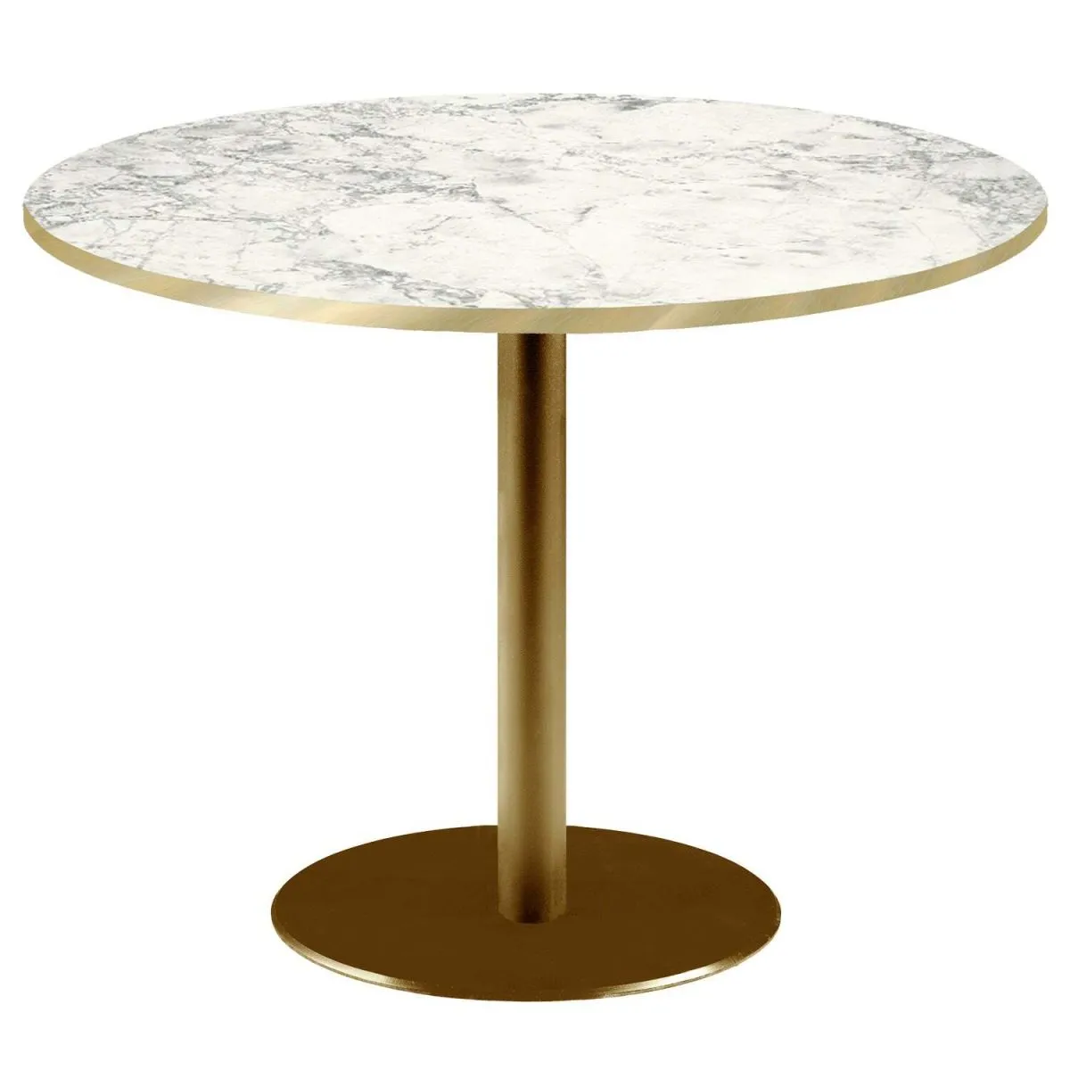 RestooTab Tavolo Roma XL rotondo base dorato - laminato pietra & canti ottone; 75x120 cm (HxØ); grigio chiaro/ottone/marmorizzato; rotonda