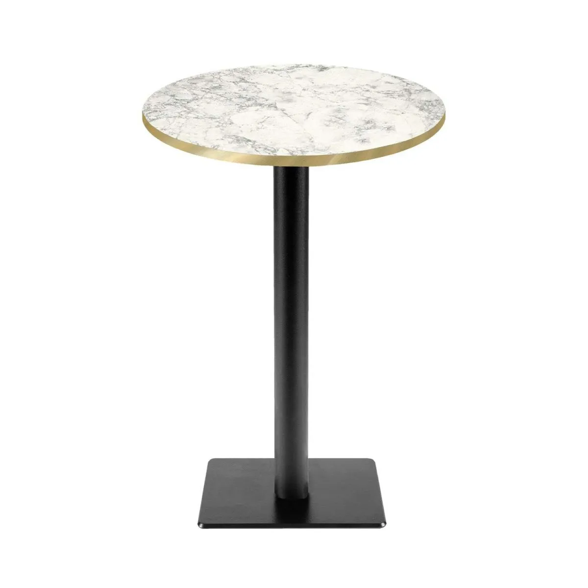 RestooTab Tavolo alto Milano-T rotondo - laminato pietra; 113x60 cm (HxØ); grigio chiaro/ottone/marmorizzato; rotonda