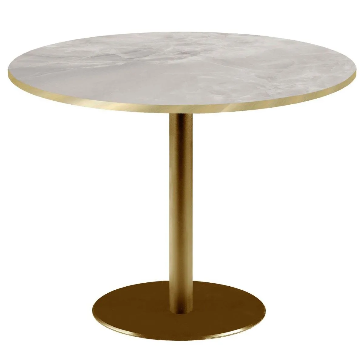 RestooTab Tavolo Roma XL rotondo base dorato - laminato pietra & canti ottone; 75x120 cm (HxØ); beige/grigio/ottone; rotonda