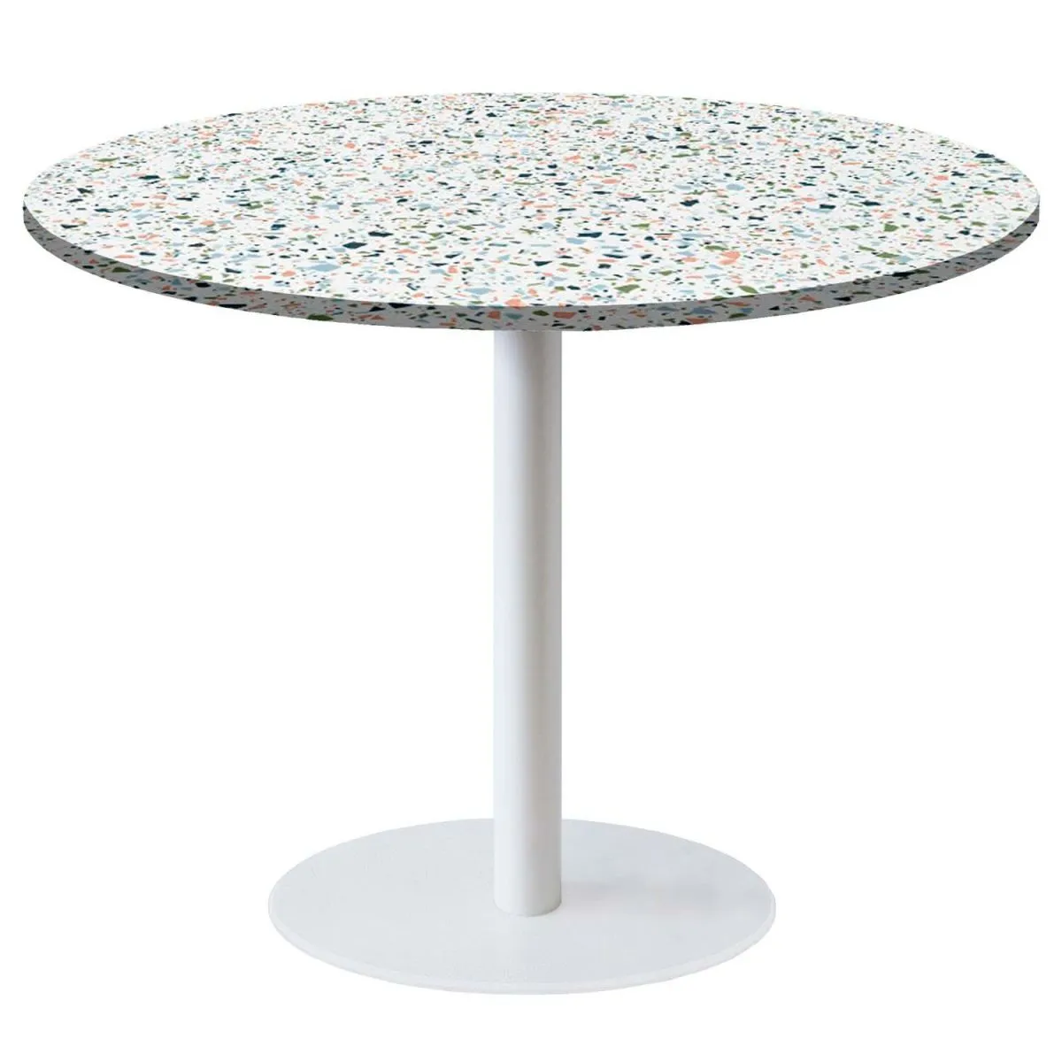 RestooTab Tavolo Roma XL rotondo base bianco - laminato legno & pietra; 75x120 cm (HxØ); multicolore/terazzo; rotonda