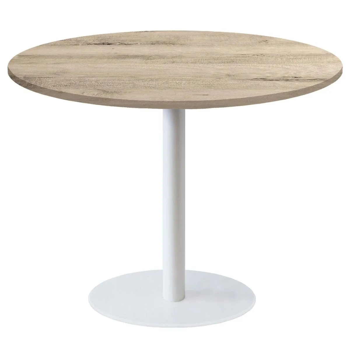 RestooTab Tavolo Roma XL rotondo base bianco - laminato legno & pietra; 75x120 cm (HxØ); quercia/naturale; rotonda