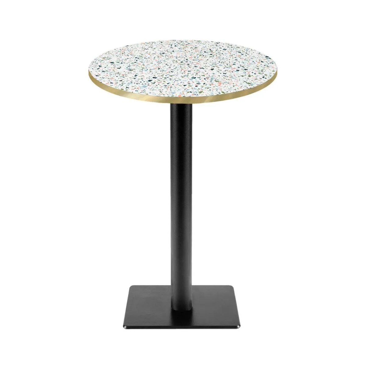 RestooTab Tavolo alto Milano-T rotondo - laminato pietra; 113x60 cm (HxØ); multicolore/terazzo/ottone; rotonda