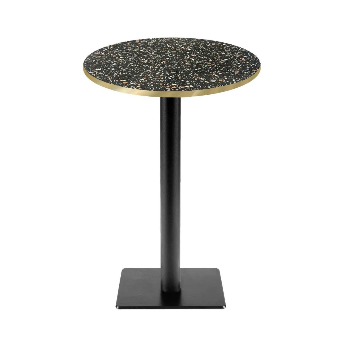 RestooTab Tavolo alto Milano-T rotondo - laminato pietra; 113x60 cm (HxØ); nero/terazzo/ottone; rotonda
