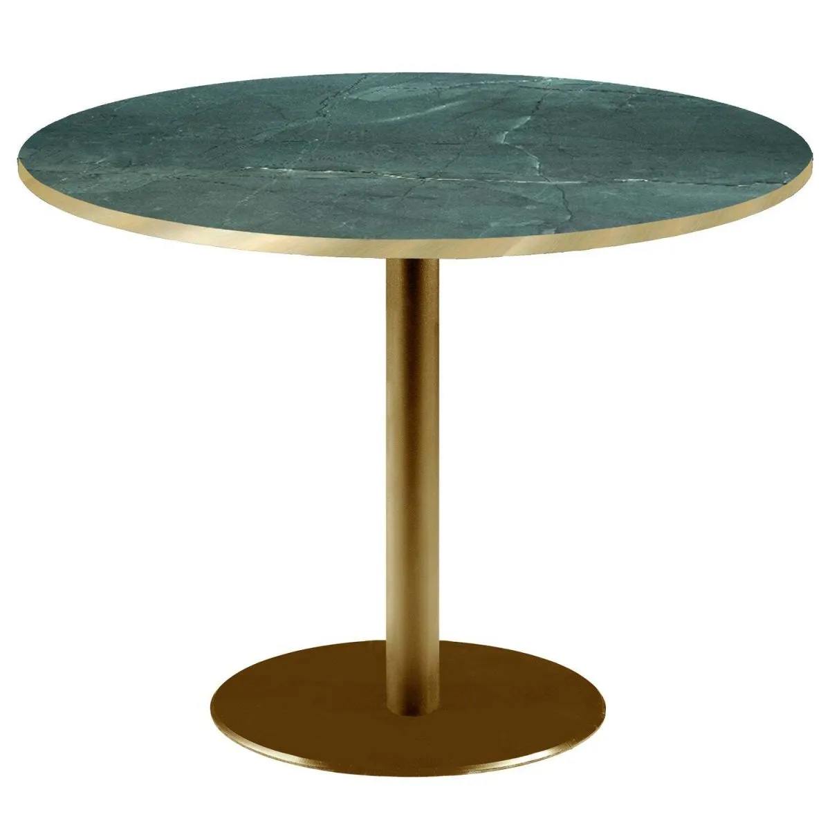 RestooTab Tavolo Roma XL rotondo base dorato - laminato pietra & canti ottone; 75x120 cm (HxØ); verde scuro/marmorizzato/ottone; rotonda