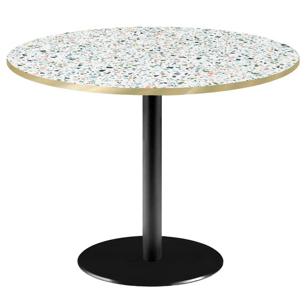 RestooTab Tavolo Roma XL rotondo - laminato pietra; 75x120 cm (HxØ); multicolore/terazzo/ottone; rotonda