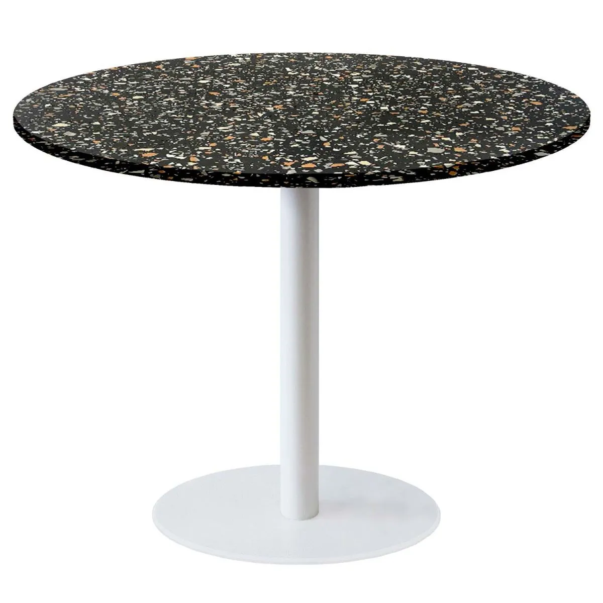 RestooTab Tavolo Roma XL rotondo base bianco - laminato legno & pietra; 75x120 cm (HxØ); nero/terazzo; rotonda