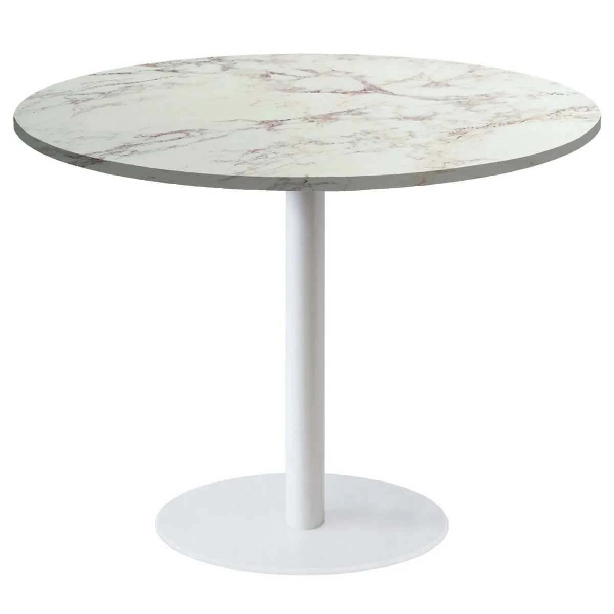RestooTab Tavolo Roma XL rotondo base bianco - laminato legno & pietra; 75x120 cm (HxØ); bianco lana/marrone/marmorizzato; rotonda