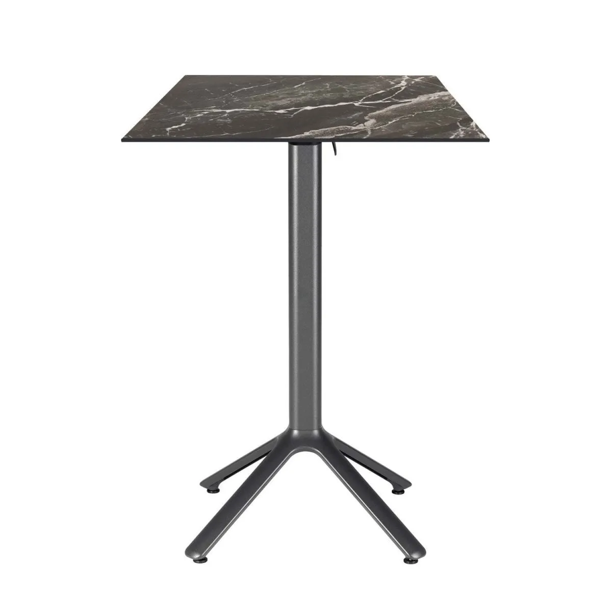 RestooTab Tavolo alto pieghevole Nemo da esterno 60x60; 60x60x110 cm (LxLxH); Piano tavolo nero/marrone/marmorizzato, struttura grigio scuro; quadrata
