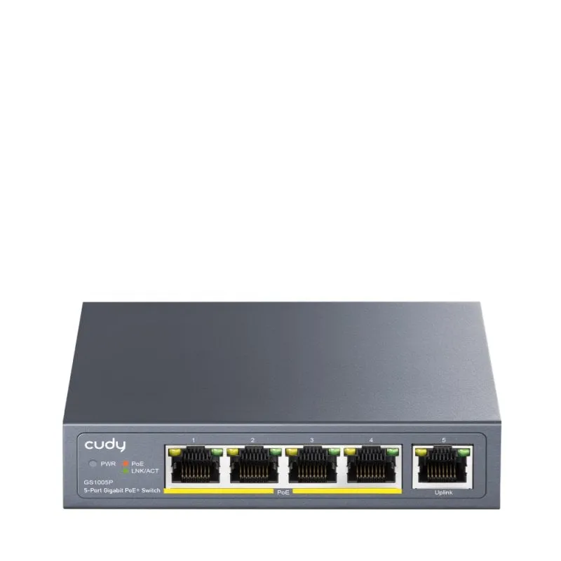 Switch CUDY 5 porte Gigabit Ethernet 4 PoE+ 10 Gbps Rack senza ventola AC/DC